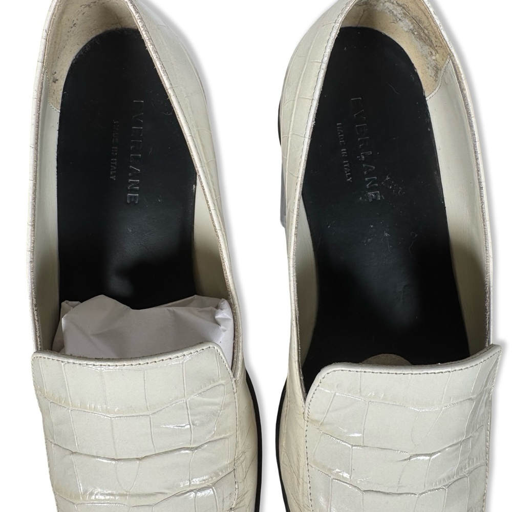 Everlane Square Toe  Oxfords Loafers Bone White Embossed Croc genuine leather - Picture 6 of 8
